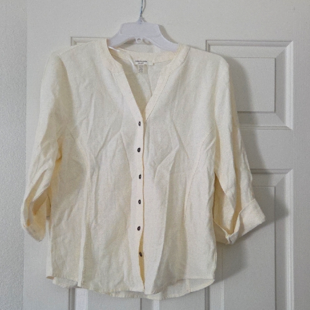 Cable & Gauge STUDIO Ivory Button-Down Shirt Linen Blend